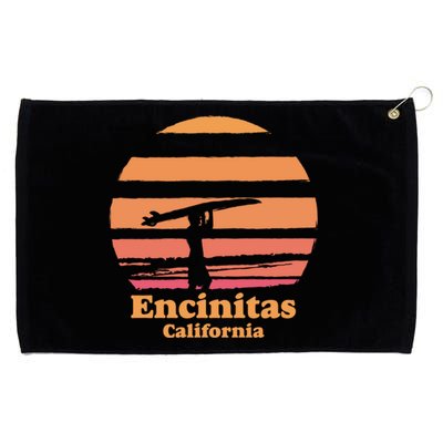 Encinitas California Retro Surf Vintage Surfing Sun 70's Gift Grommeted Golf Towel