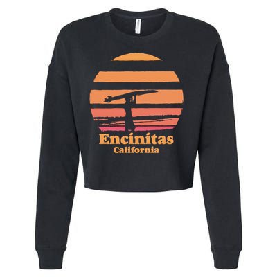 Encinitas California Retro Surf Vintage Surfing Sun 70's Gift Cropped Pullover Crew
