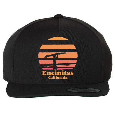 Encinitas California Retro Surf Vintage Surfing Sun 70's Gift Wool Snapback Cap