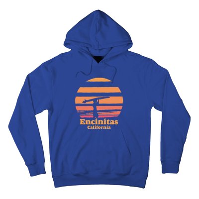 Encinitas California Retro Surf Vintage Surfing Sun 70's Gift Hoodie