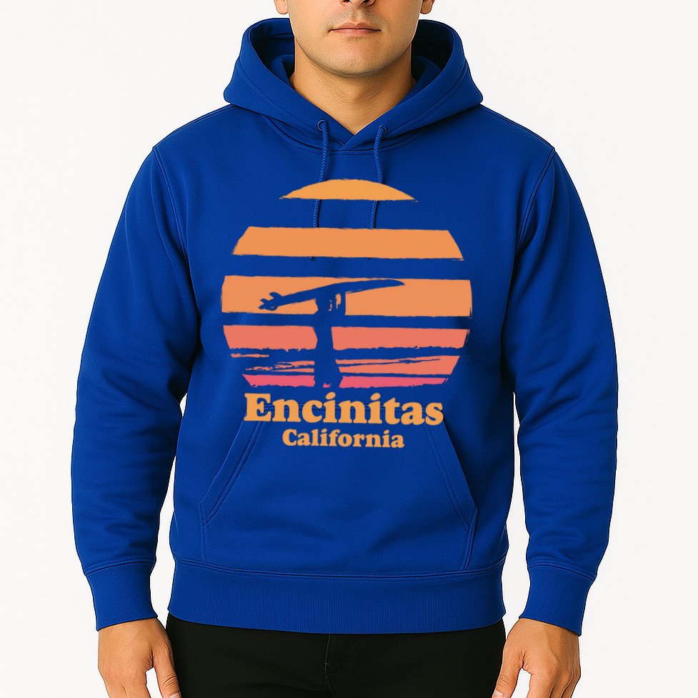 Encinitas California Retro Surf Vintage Surfing Sun 70's Gift Hoodie