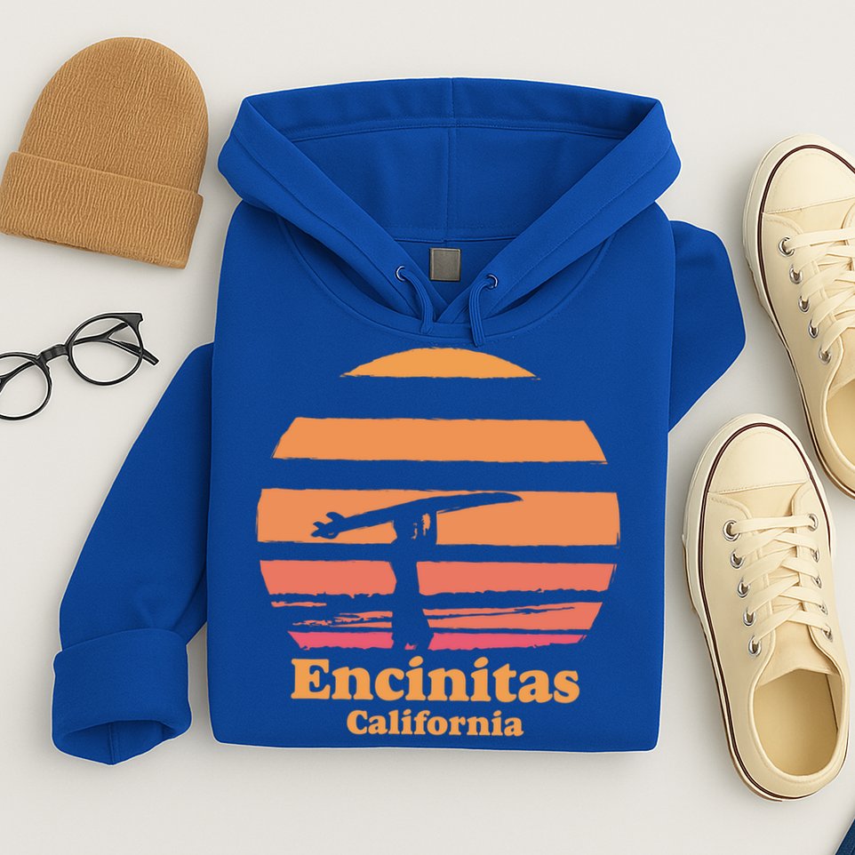 Encinitas California Retro Surf Vintage Surfing Sun 70's Gift Hoodie