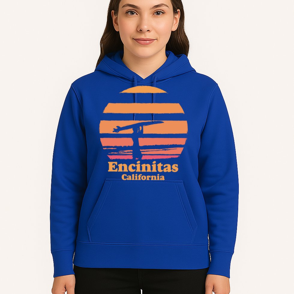 Encinitas California Retro Surf Vintage Surfing Sun 70's Gift Hoodie