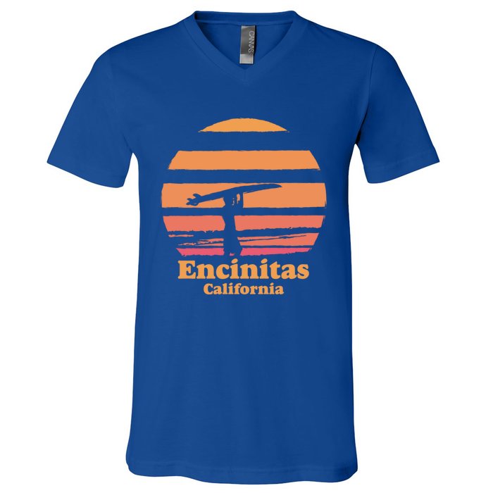 Encinitas California Retro Surf Vintage Surfing Sun 70's Gift V-Neck T-Shirt