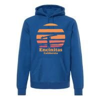 Encinitas California Retro Surf Vintage Surfing Sun 70's Gift Premium Hoodie