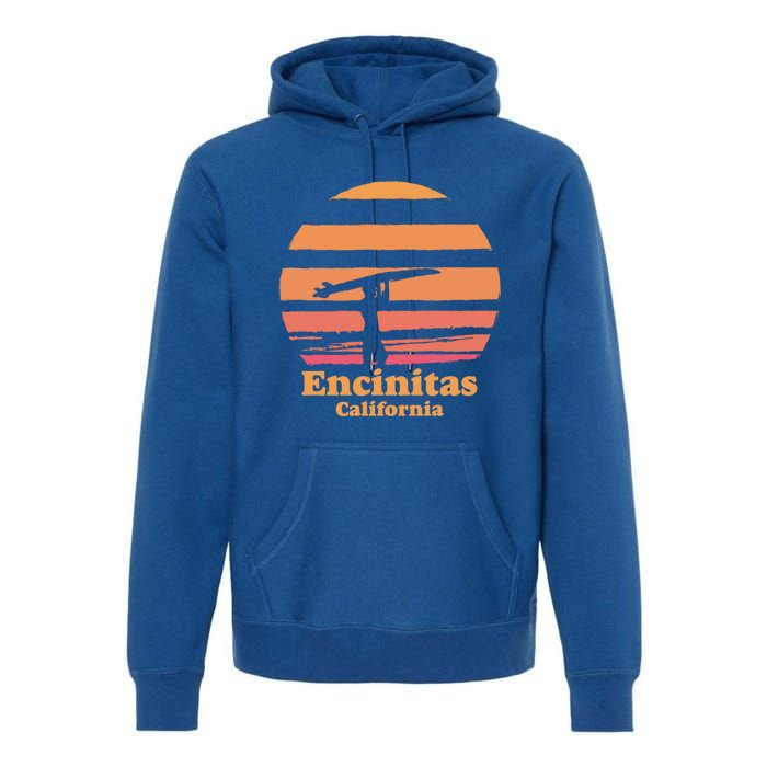 Encinitas California Retro Surf Vintage Surfing Sun 70's Gift Premium Hoodie