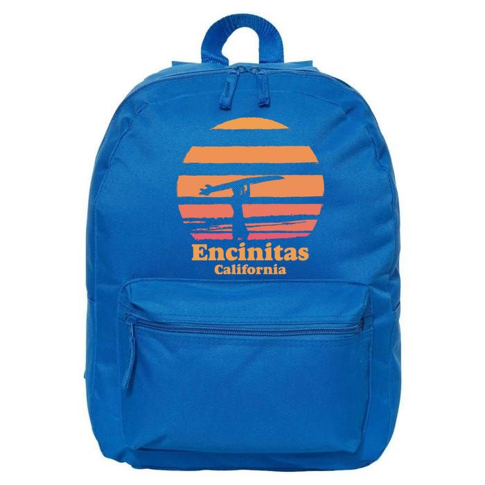 Encinitas California Retro Surf Vintage Surfing Sun 70's Gift 16 in Basic Backpack