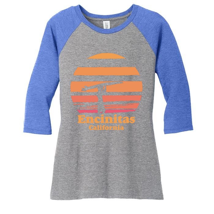 Encinitas California Retro Surf Vintage Surfing Sun 70's Gift Women's Tri-Blend 3/4-Sleeve Raglan Shirt