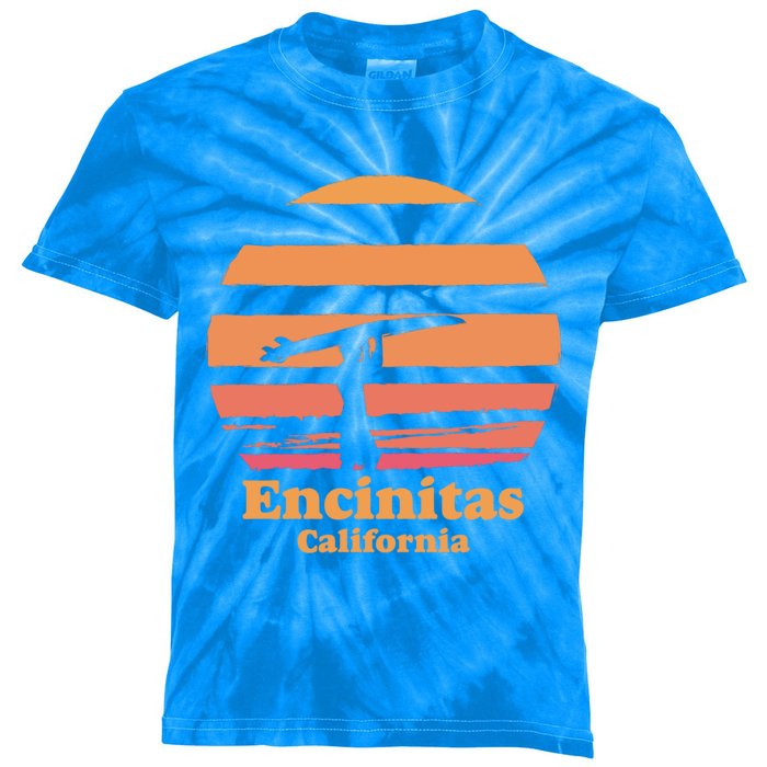 Encinitas California Retro Surf Vintage Surfing Sun 70's Gift Kids Tie-Dye T-Shirt