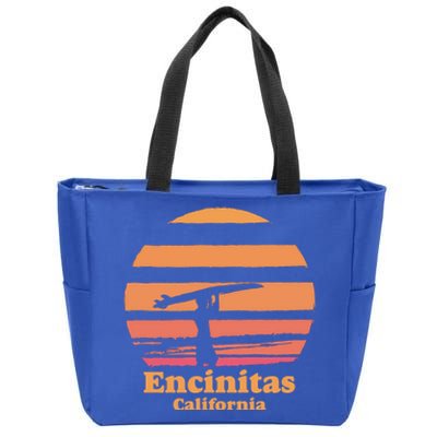 Encinitas California Retro Surf Vintage Surfing Sun 70's Gift Zip Tote Bag