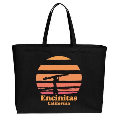 Encinitas California Retro Surf Vintage Surfing Sun 70's Gift Cotton Canvas Jumbo Tote