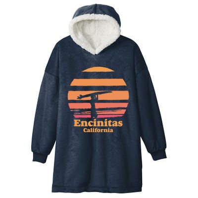 Encinitas California Retro Surf Vintage Surfing Sun 70's Gift Hooded Wearable Blanket