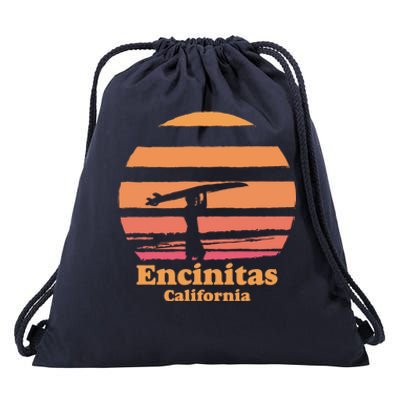 Encinitas California Retro Surf Vintage Surfing Sun 70's Gift Drawstring Bag