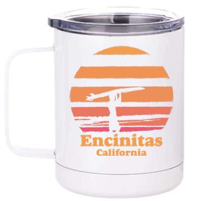 Encinitas California Retro Surf Vintage Surfing Sun 70's Gift 12 oz Stainless Steel Tumbler Cup