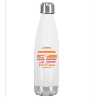 Encinitas California Retro Surf Vintage Surfing Sun 70's Gift Stainless Steel Insulated Water Bottle