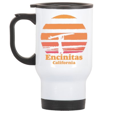 Encinitas California Retro Surf Vintage Surfing Sun 70's Gift Stainless Steel Travel Mug