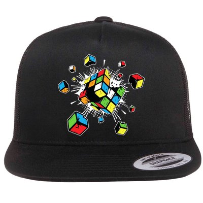 Exploding Cube Speed Cubing Puzzle Master Flat Bill Trucker Hat