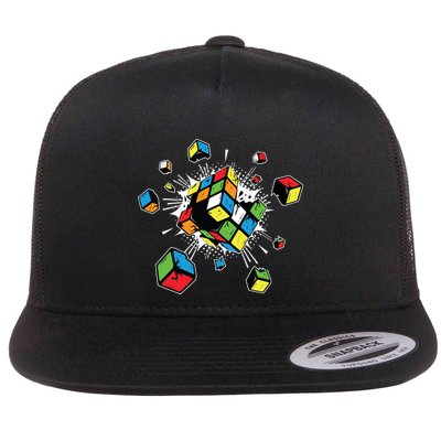 Exploding Cube Speed Cubing Puzzle Master Gift Flat Bill Trucker Hat