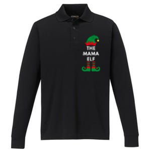 Elves Christmas Santa The Mama Elf Matching Family Gift Performance Long Sleeve Polo