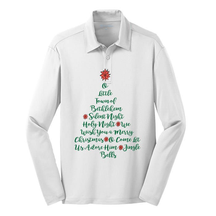 Elegant Christmas Songs As Tree And Poinsettia Topper Silk Touch Performance Long Sleeve Polo