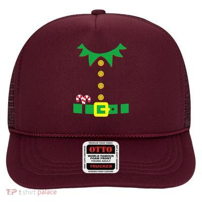 Elf Costume Santa Holiday Christmas Red High Crown Mesh Back Trucker Hat