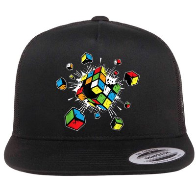 Exploding Cube Speed Cubing Puzzle Master Flat Bill Trucker Hat