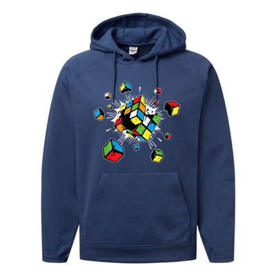 Exploding Cube Speed Cubing Puzzle Master Performance Fleece Hoodie