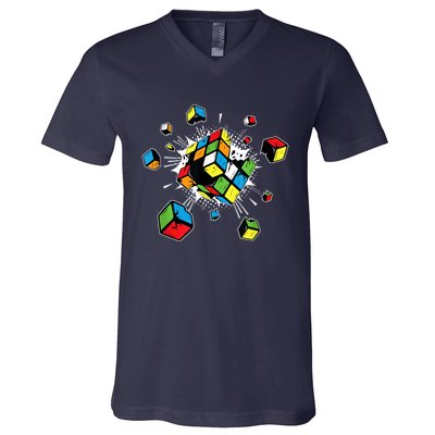 Exploding Cube Speed Cubing Puzzle Master V-Neck T-Shirt