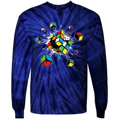 Exploding Cube Speed Cubing Puzzle Master Tie-Dye Long Sleeve Shirt