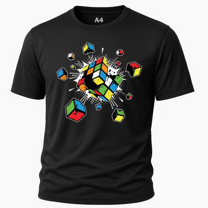 Exploding Cube Speed Cubing Puzzle Master Cool Gift Cooling Performance Crew T-Shirt