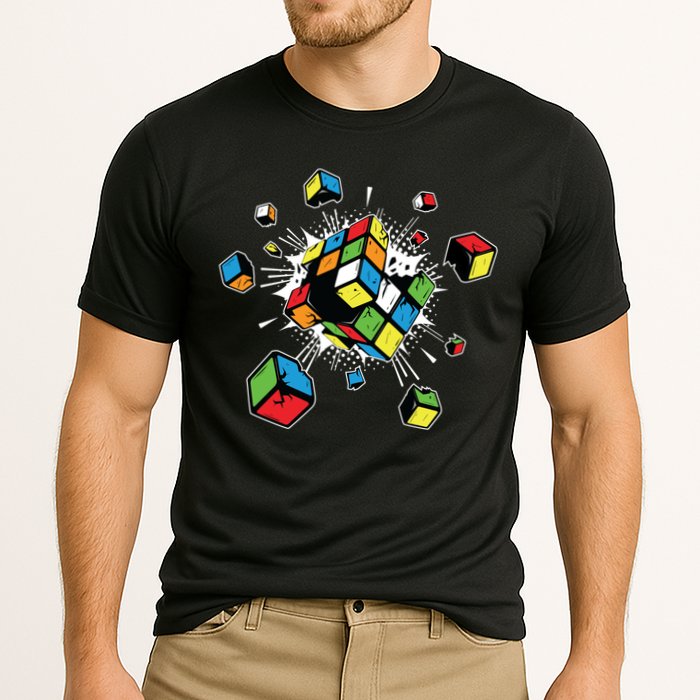 Exploding Cube Speed Cubing Puzzle Master Cool Gift Cooling Performance Crew T-Shirt