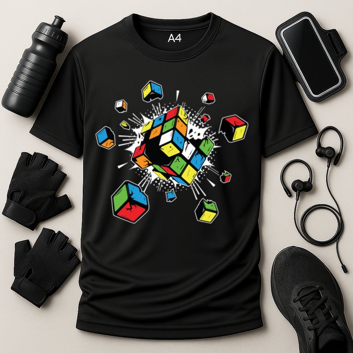 Exploding Cube Speed Cubing Puzzle Master Cool Gift Cooling Performance Crew T-Shirt