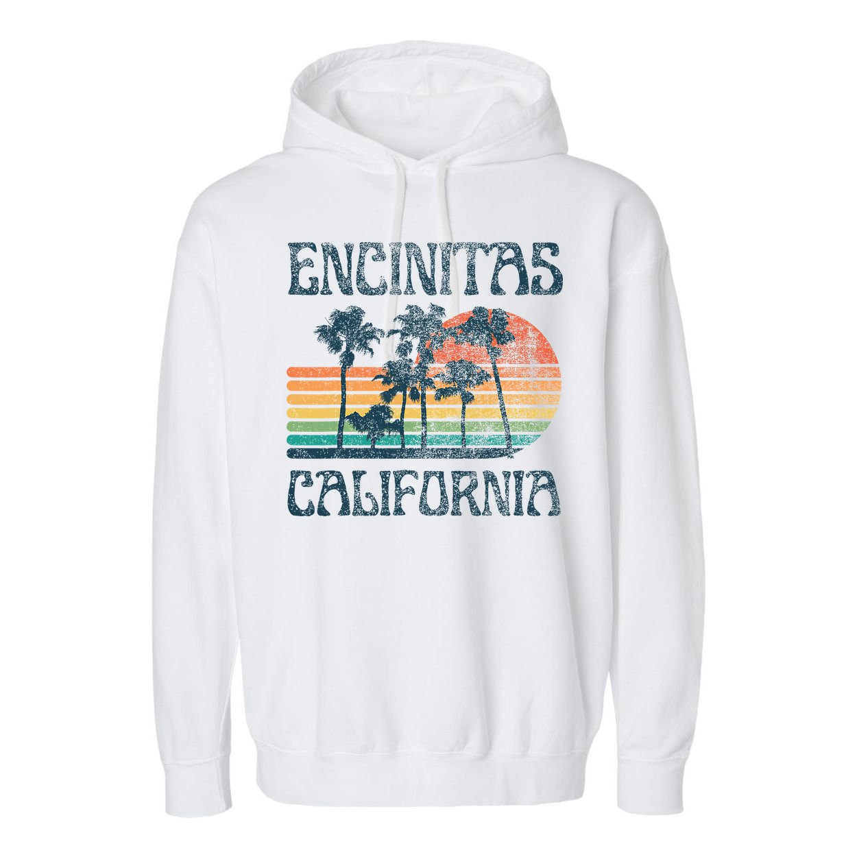 Encinitas California Summer Vacation Vintage Garment-Dyed Fleece Hoodie