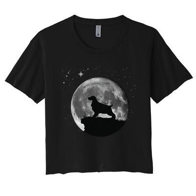 English Cocker Spaniel Dog Moon funny animal Women's Crop Top Tee