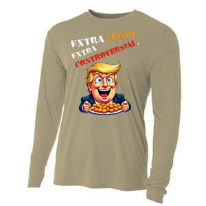 Extra Crispy Trump Eating Chicken Nuggets Controversial Cooling Performance Long Sleeve Crew