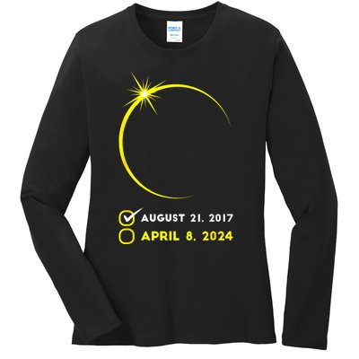 Eclipse Checklist Total Solar Eclipse April 8 2024 Eclipse Ladies Long Sleeve Shirt