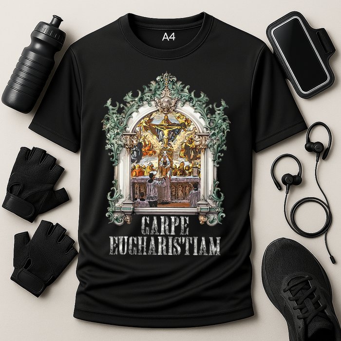Eucharistic Consecration Traditional Latin Mass Catholic Cooling Performance Crew T-Shirt
