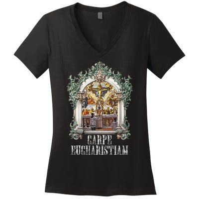 Eucharistic Consecration Traditional Latin Mass Catholic Women's V-Neck T-Shirt
