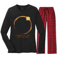 Eclipse Checklist Total Solar Eclipse April 8 2024 Eclipse Women's Long Sleeve Flannel Pajama Set 