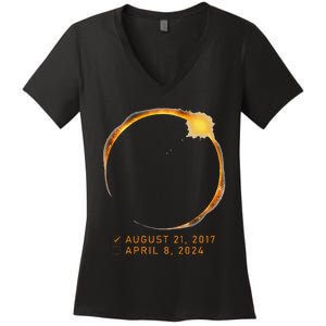 Eclipse Checklist Total Solar Eclipse April 8 2024 Eclipse Women's V-Neck T-Shirt