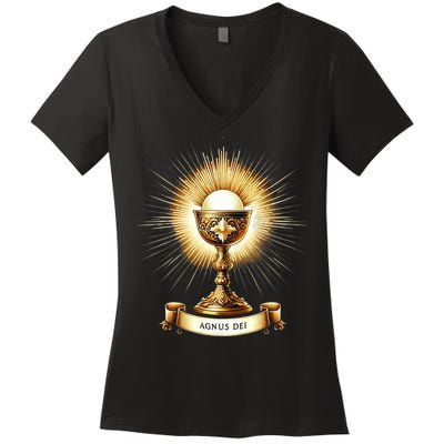 Eucharistic Consecration Traditional Latin Mass Catholic Women's V-Neck T-Shirt