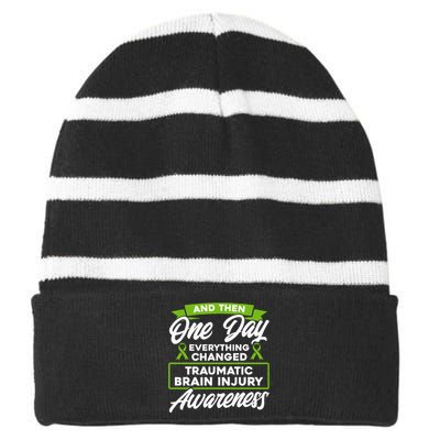 Everything Changed Traumatic Brain Injury Awareness Striped Beanie with Solid Band