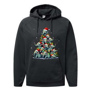 Elephant Christmas Tree Funny Jumbo Holiday Cute Elephant Performance Fleece Hoodie