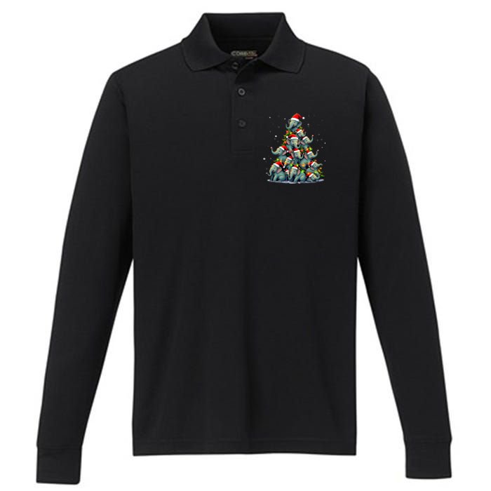 Elephant Christmas Tree Funny Jumbo Holiday Cute Elephant Performance Long Sleeve Polo