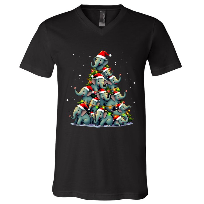 Elephant Christmas Tree Funny Jumbo Holiday Cute Elephant V-Neck T-Shirt