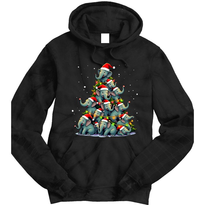 Elephant Christmas Tree Funny Jumbo Holiday Cute Elephant Tie Dye Hoodie