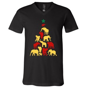 Elephant Christmas Tree South Africa Safari Animals Xmas V-Neck T-Shirt