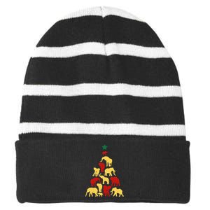 Elephant Christmas tree South Africa Safari animals Striped Beanie with Solid Band