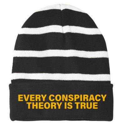 Every Conspiracy Theory Is True Funny Striped Beanie with Solid Band