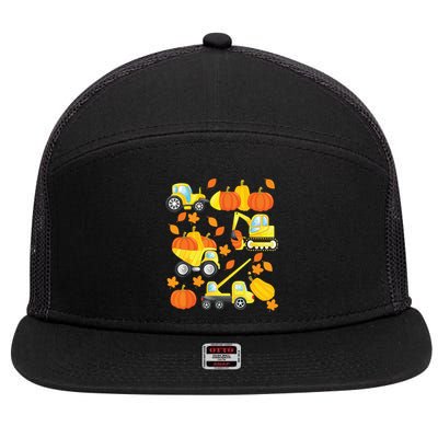 Excavator Construction Vehicles Pumpkin Halloween Boy Kids 7 Panel Mesh Trucker Snapback Hat